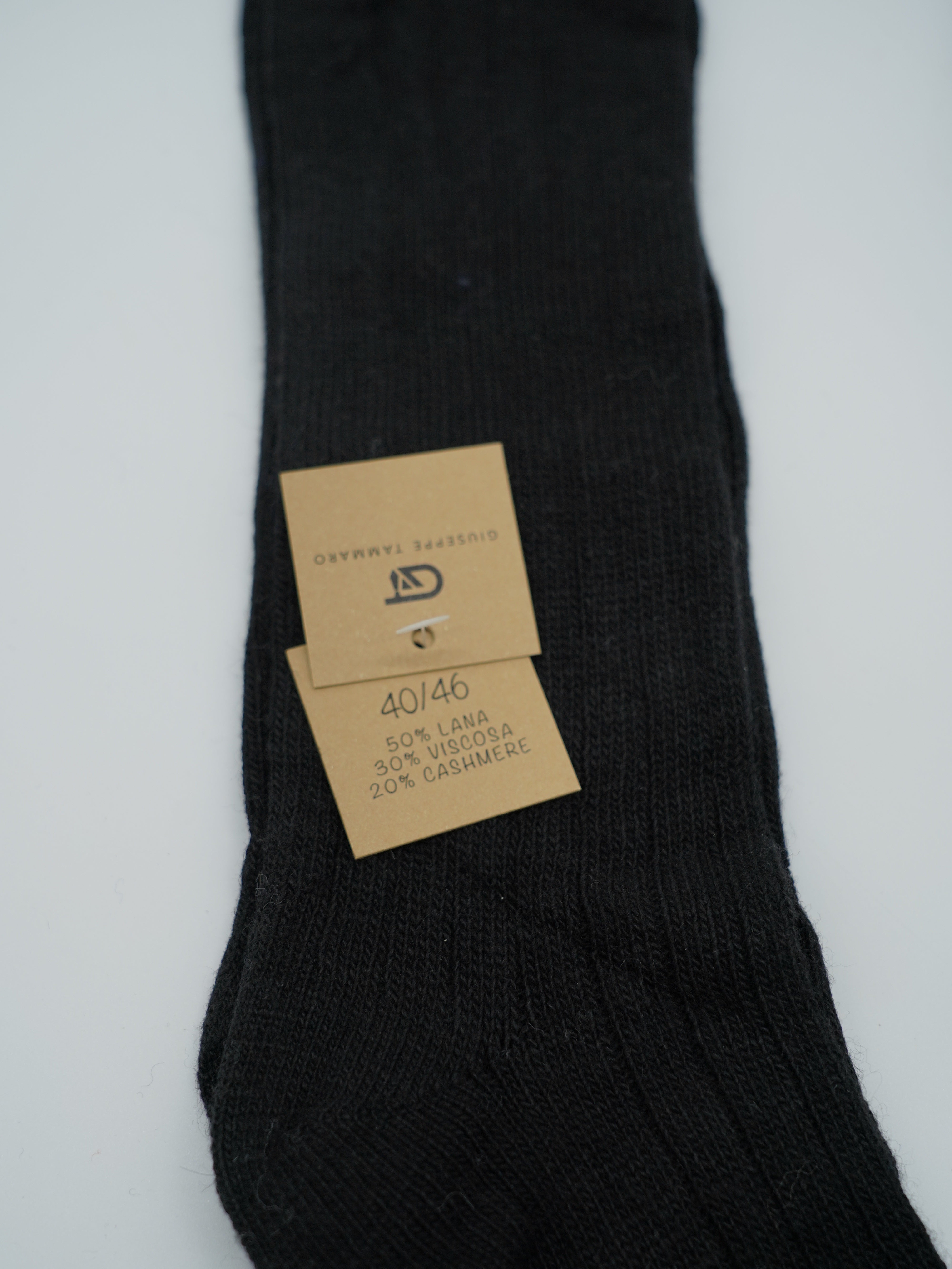 Calze lunghe a costa in misto cashmere nero/blu