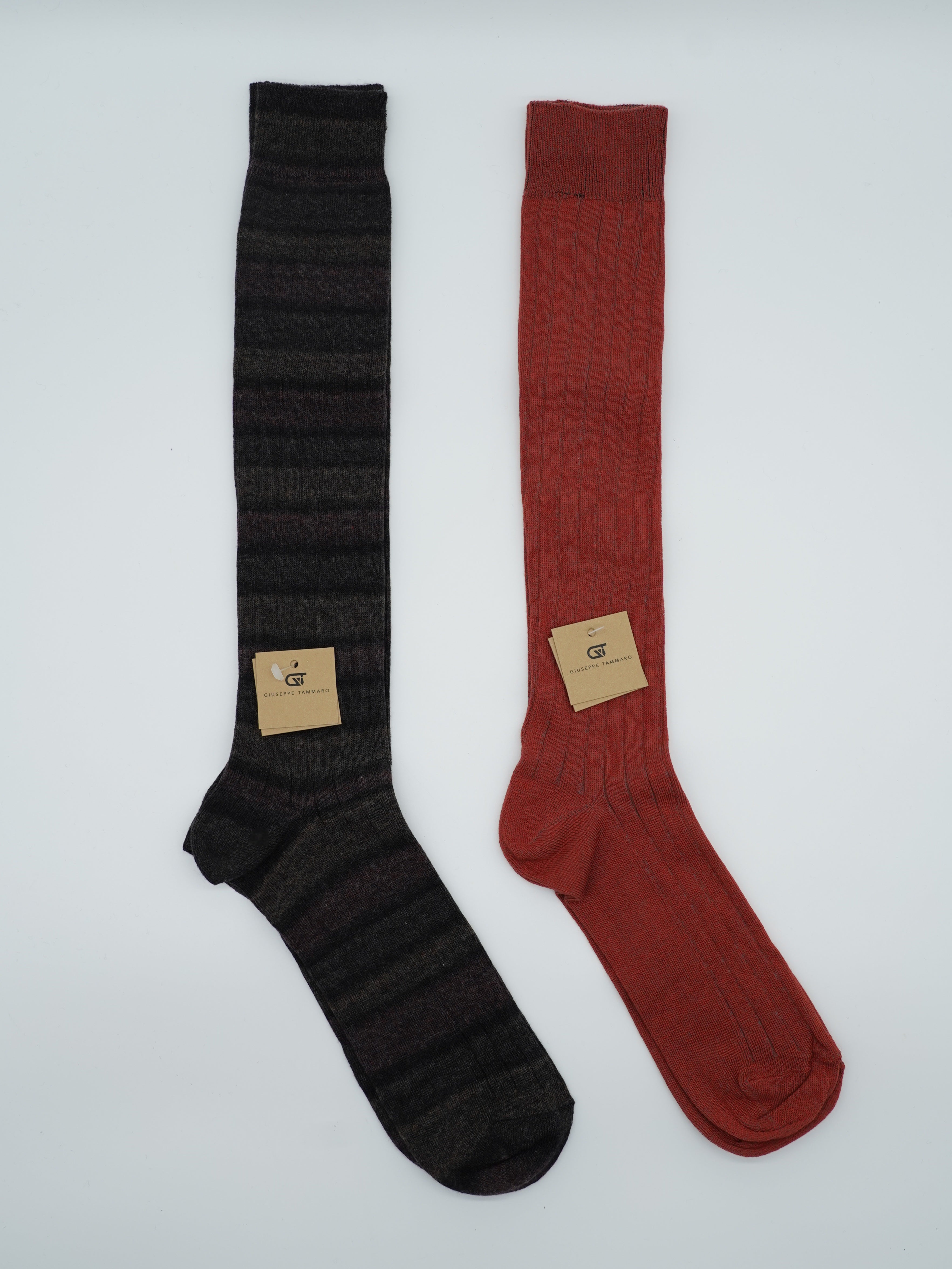 Calze lunghe a costa in caldo cotone multicolor/rame