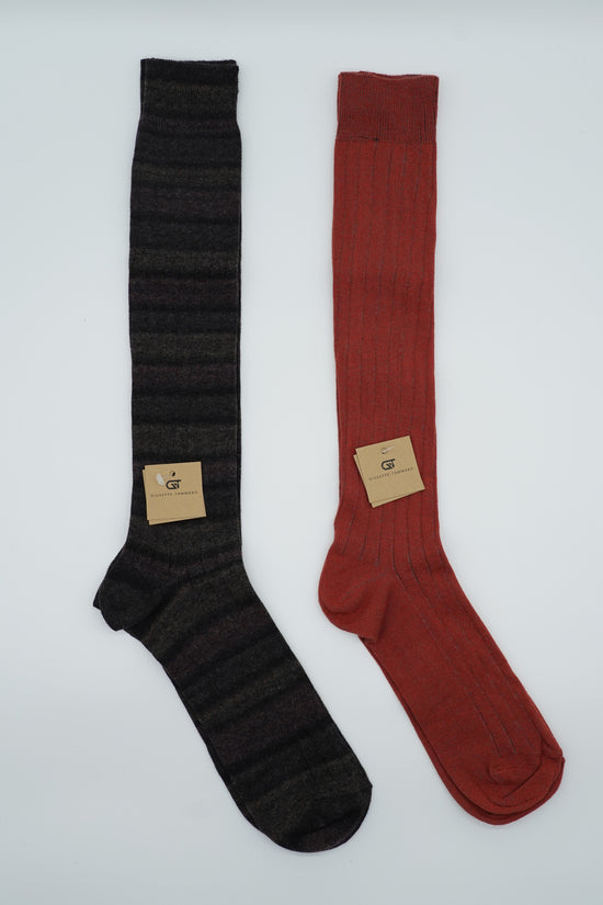 Calze lunghe a costa in caldo cotone multicolor/rame