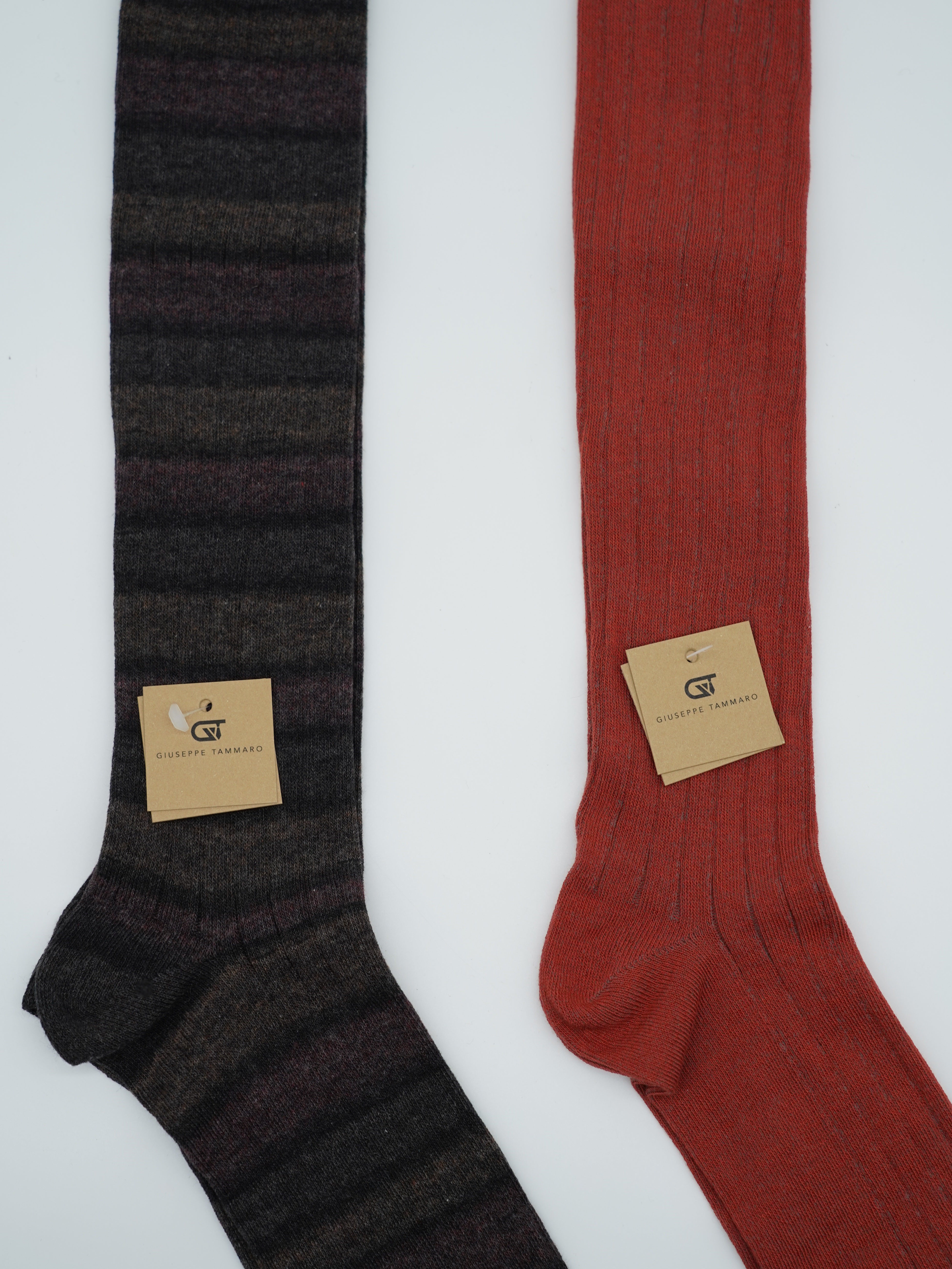 Calze lunghe a costa in caldo cotone multicolor/rame