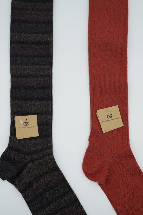 Calze lunghe a costa in caldo cotone multicolor/rame