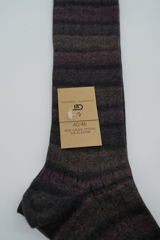 Calze lunghe a costa in caldo cotone multicolor/rame