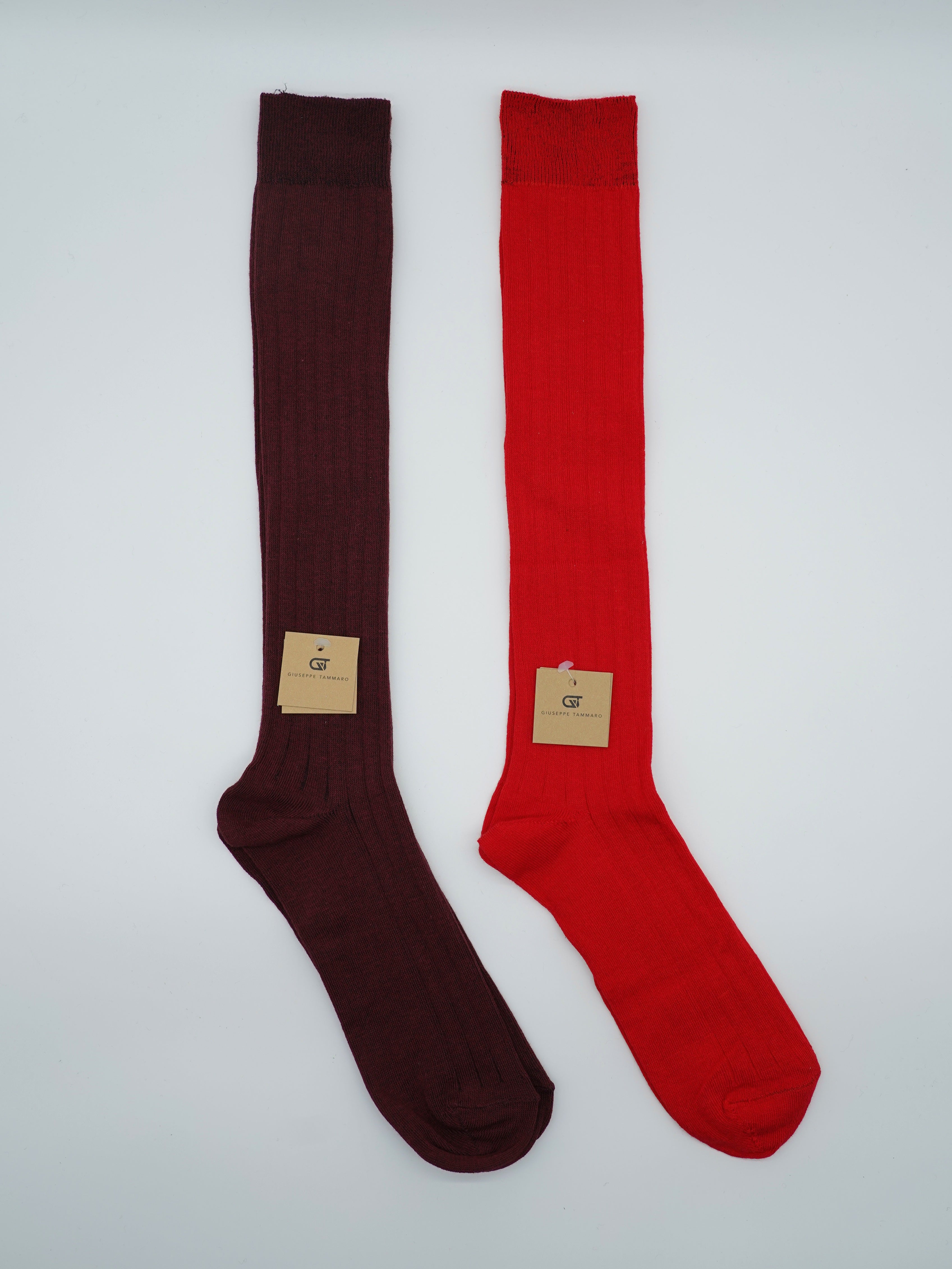 Calze lunghe a costa in caldo cotone bordeaux/rosso