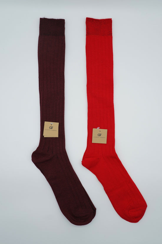 Calze lunghe a costa in caldo cotone bordeaux/rosso
