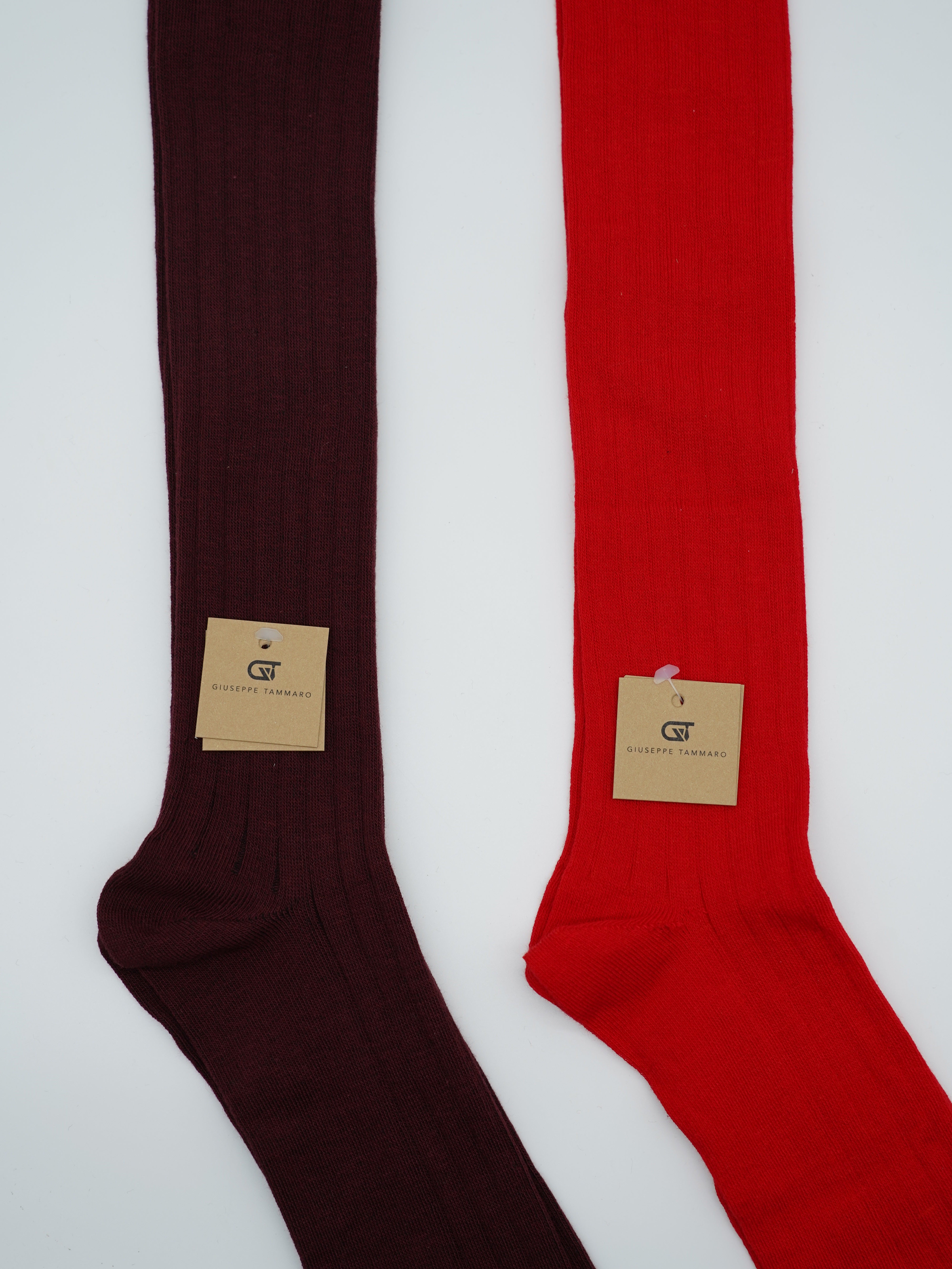 Calze lunghe a costa in caldo cotone bordeaux/rosso