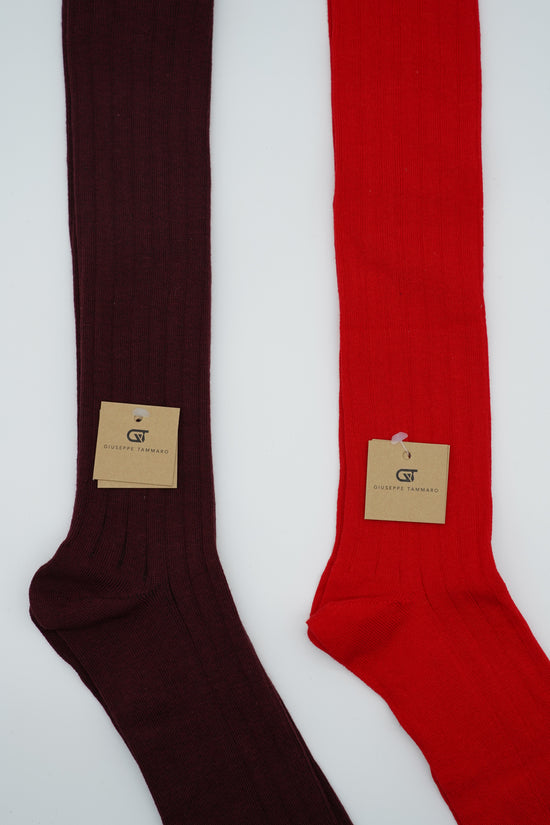 Calze lunghe a costa in caldo cotone bordeaux/rosso