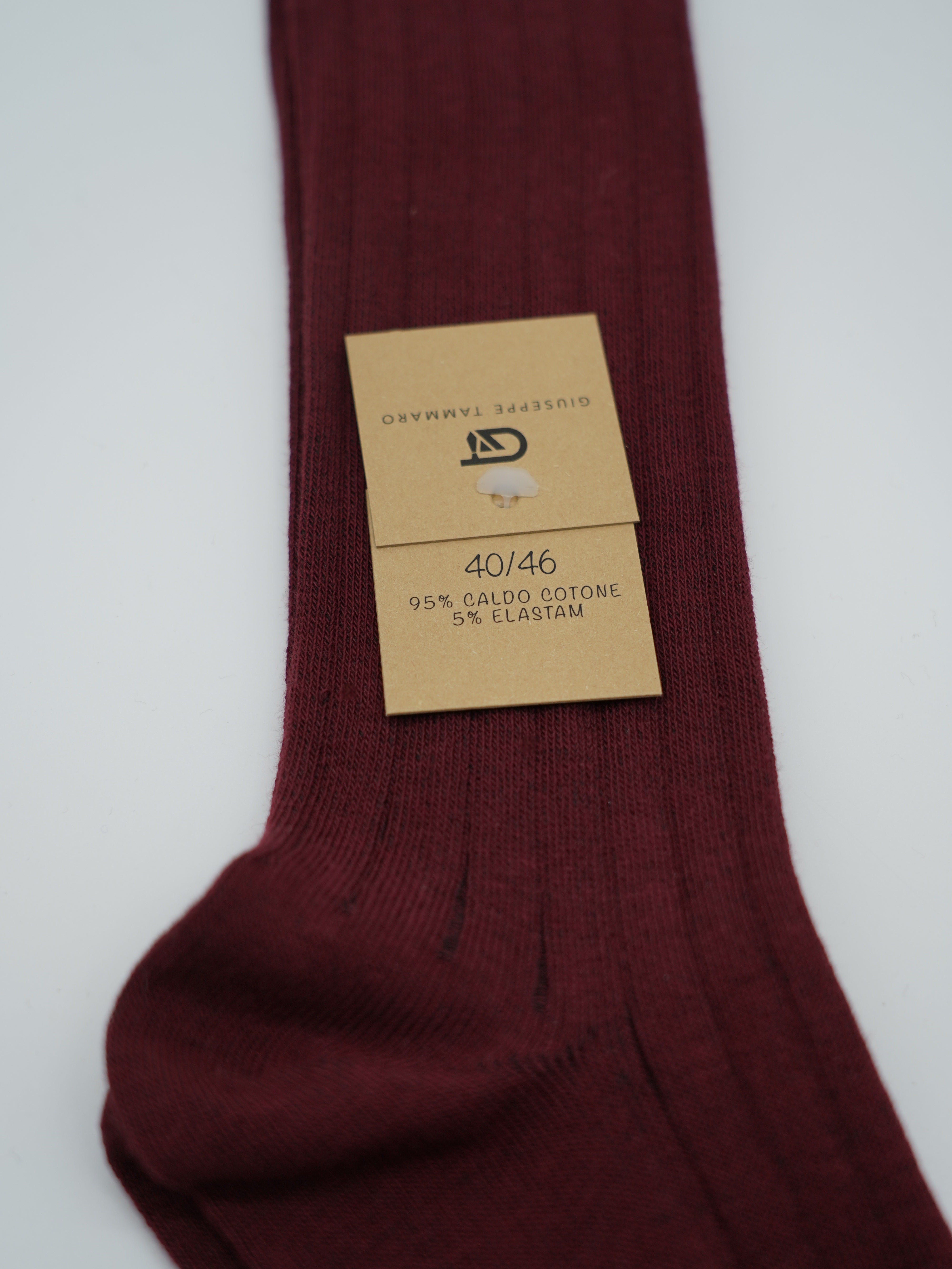 Calze lunghe a costa in caldo cotone bordeaux/rosso