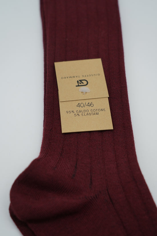 Calze lunghe a costa in caldo cotone bordeaux/rosso
