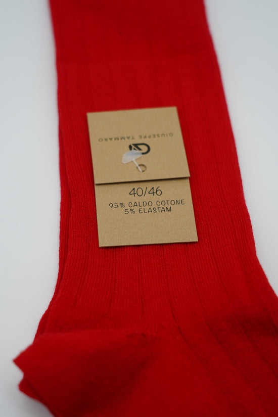 Calze lunghe a costa in caldo cotone bordeaux/rosso