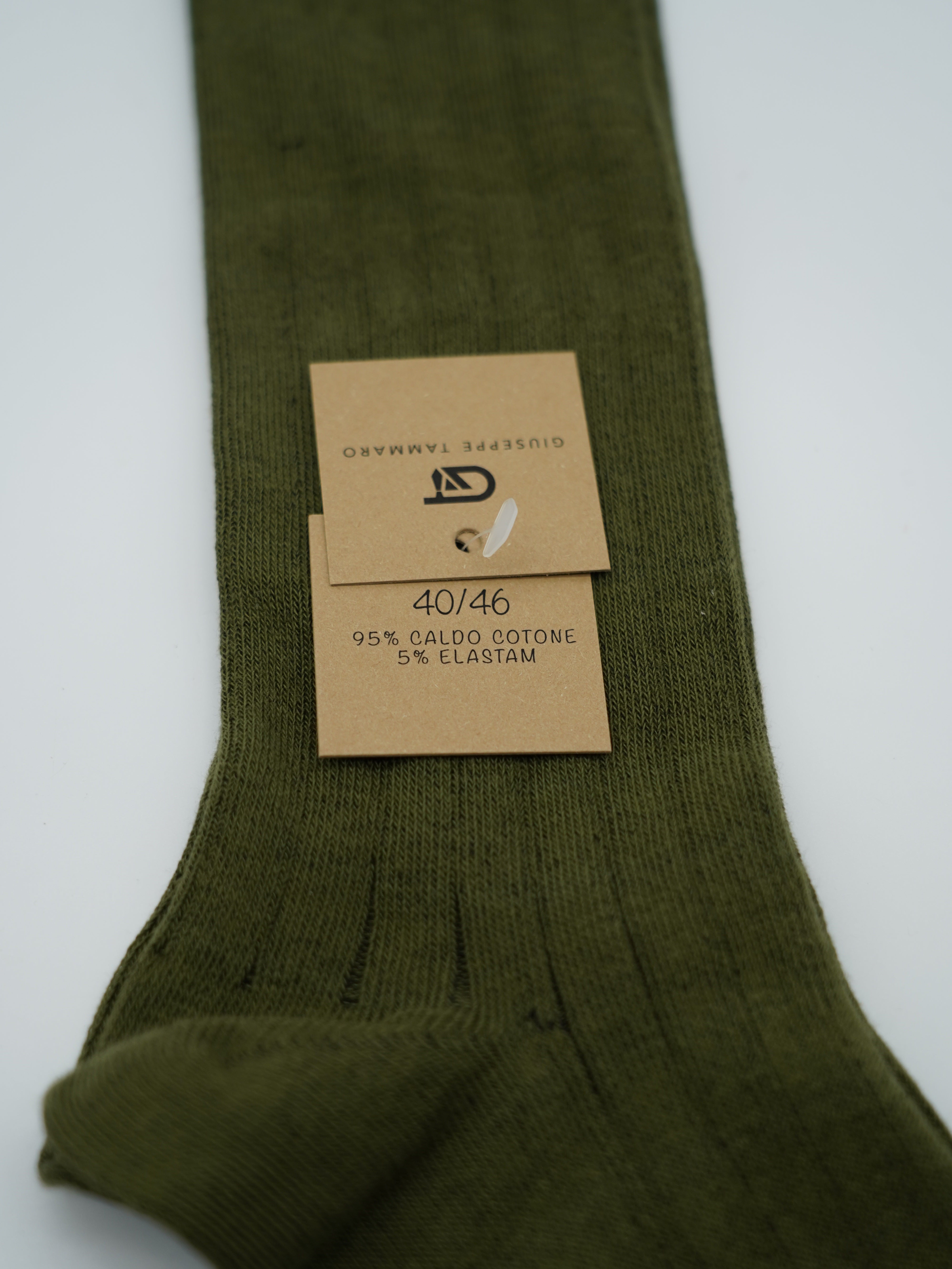 Calze lunghe a costa in caldo cotone verde foresta/verde militare