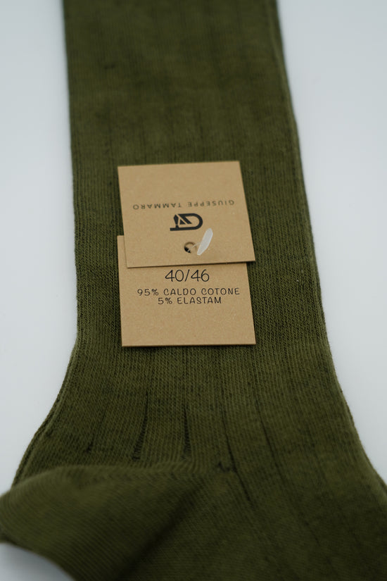Calze lunghe a costa in caldo cotone verde foresta/verde militare