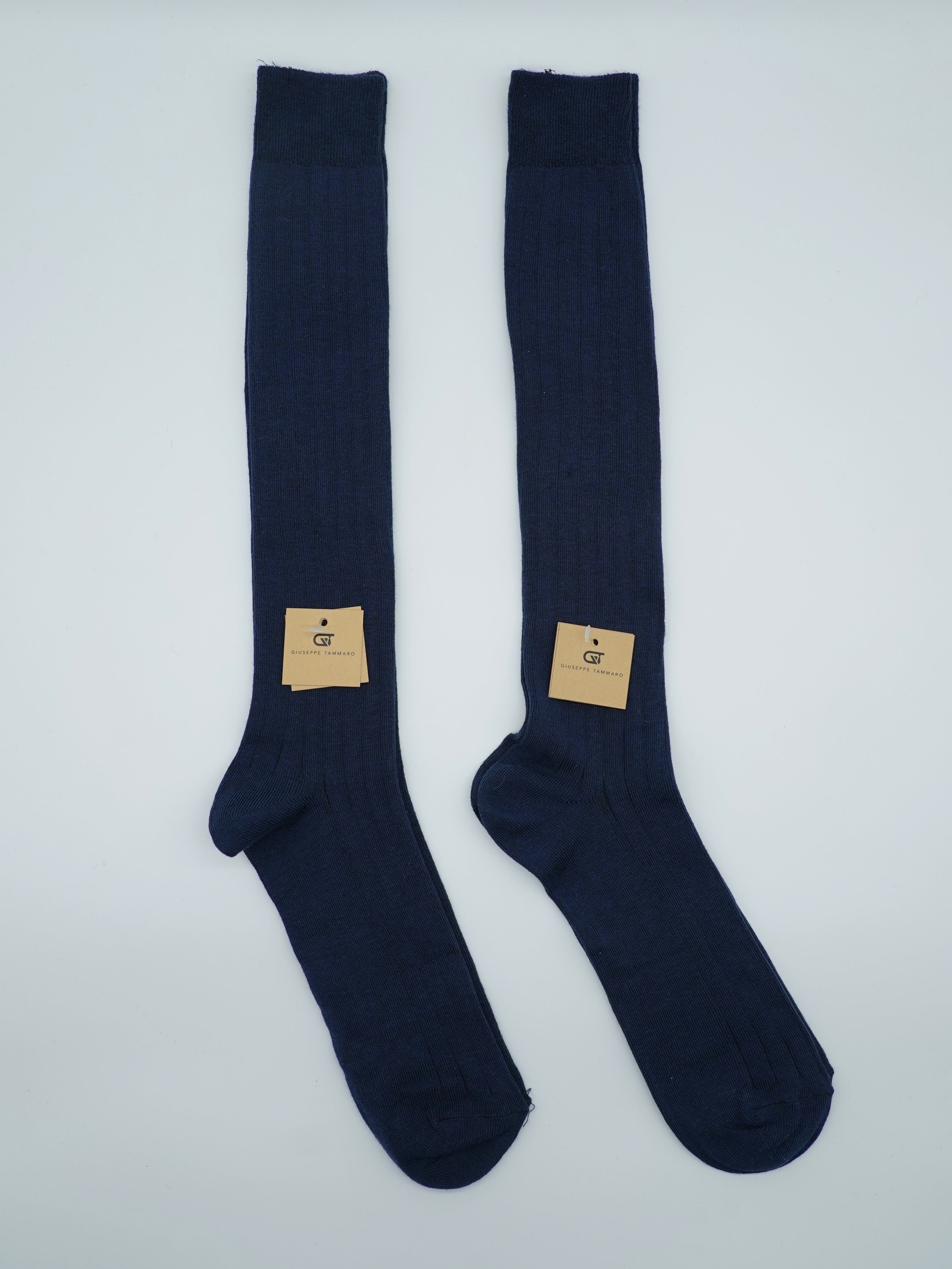 Calze lunghe a costa in caldo cotone blu