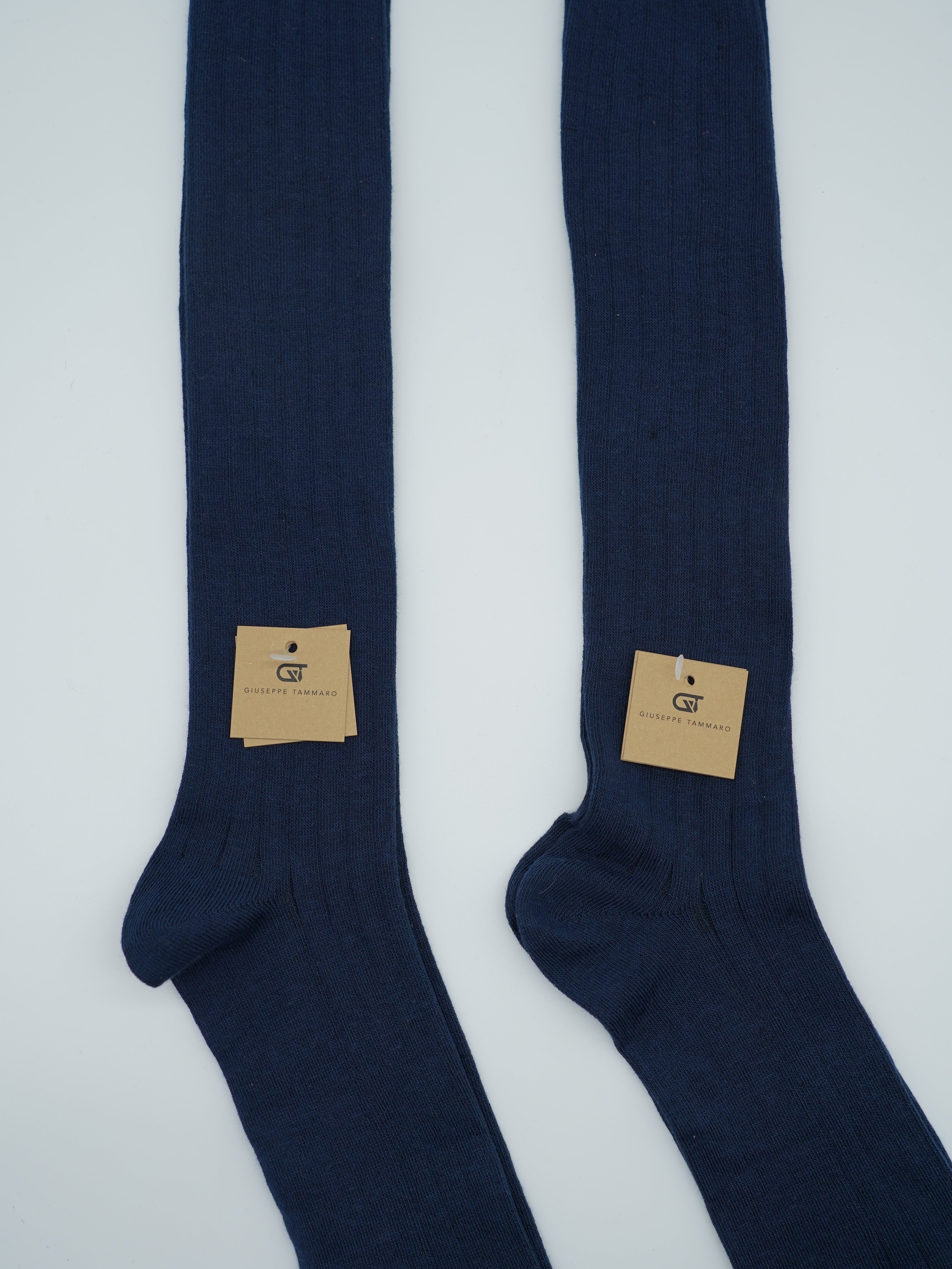Calze lunghe a costa in caldo cotone blu