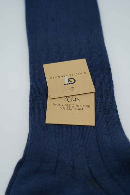 Calze lunghe a costa in caldo cotone blu