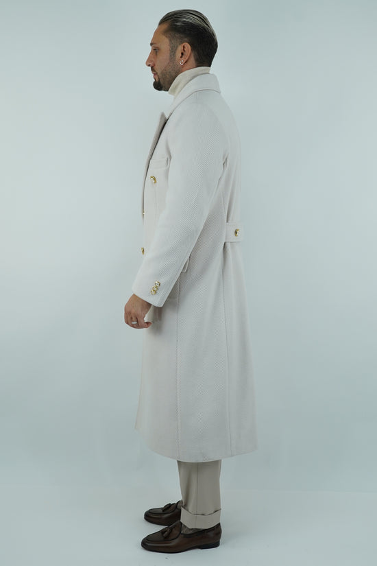 Cappotto Raglan Spigato Panna con bottoni oro