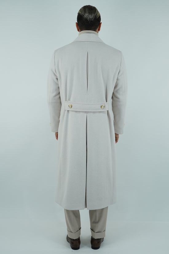 Cappotto Raglan Spigato Panna con bottoni oro
