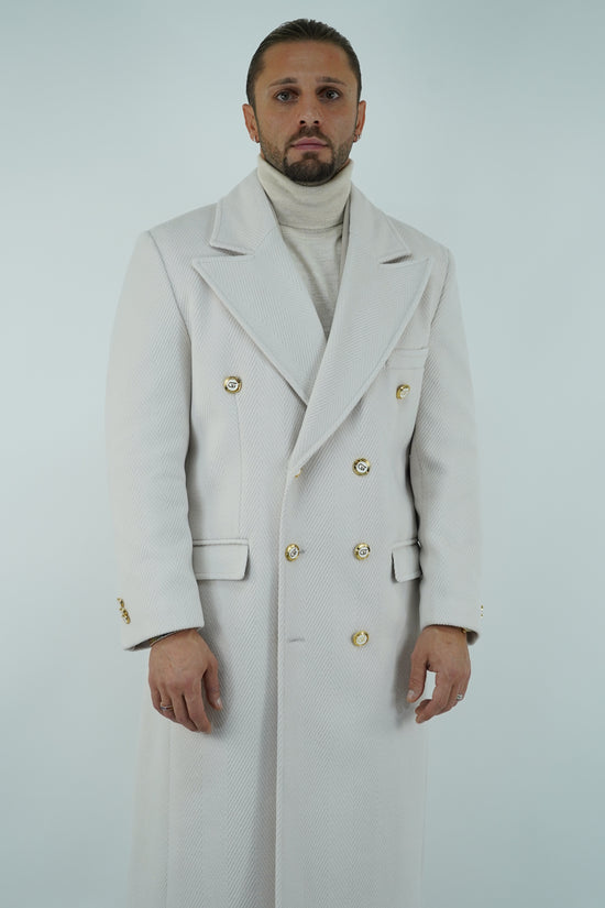 Cappotto Raglan Spigato Panna con bottoni oro
