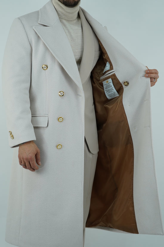 Cappotto Raglan Spigato Panna con bottoni oro