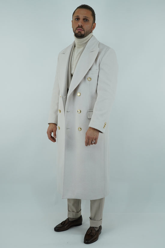 Cappotto Raglan Spigato Panna con bottoni oro