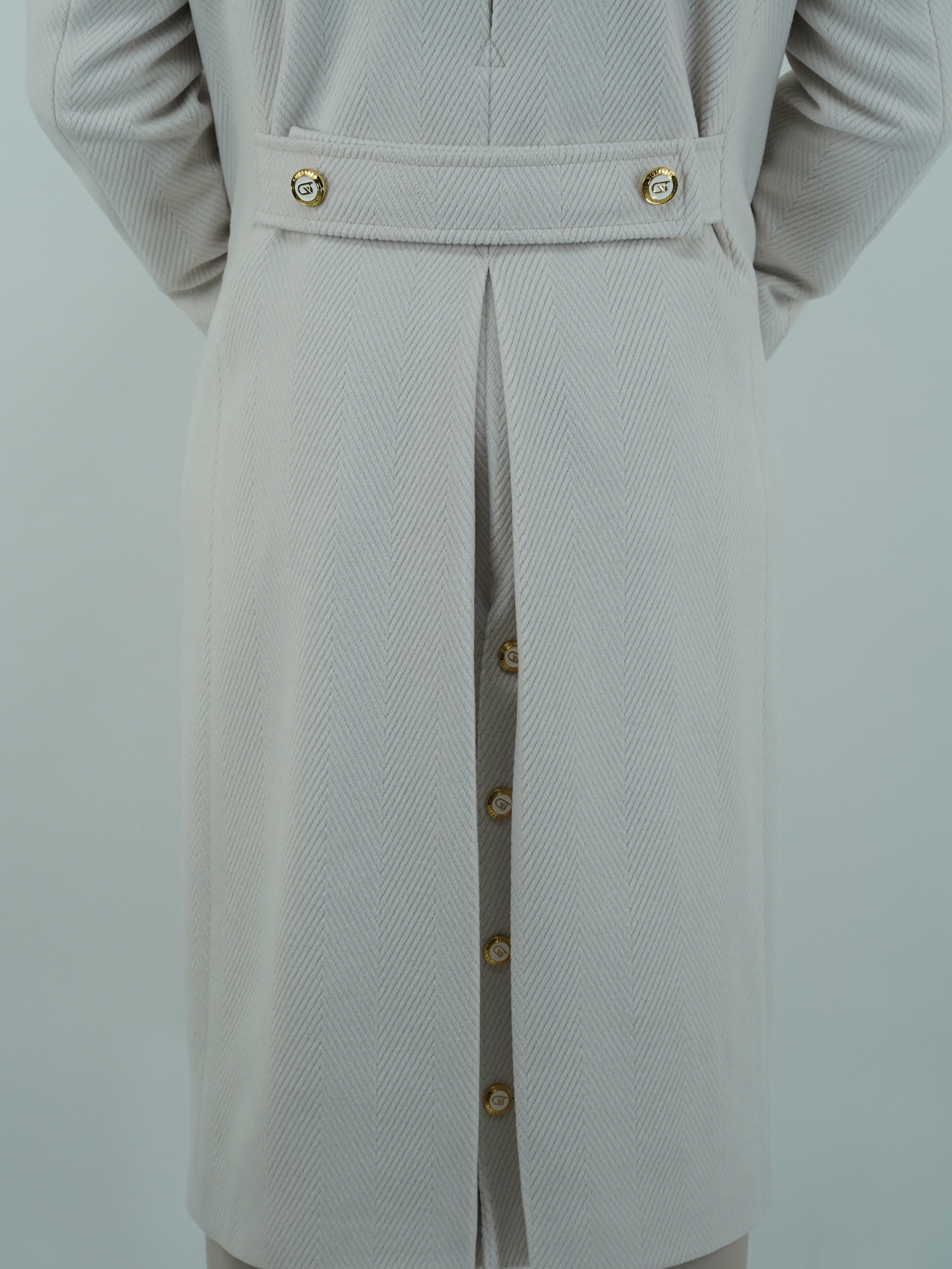 Cappotto Raglan Spigato Panna con bottoni oro
