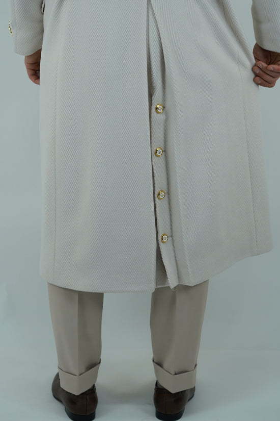 Cappotto Raglan Spigato Panna con bottoni oro
