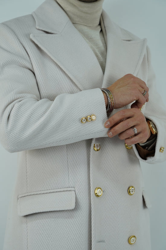 Cappotto Raglan Spigato Panna con bottoni oro