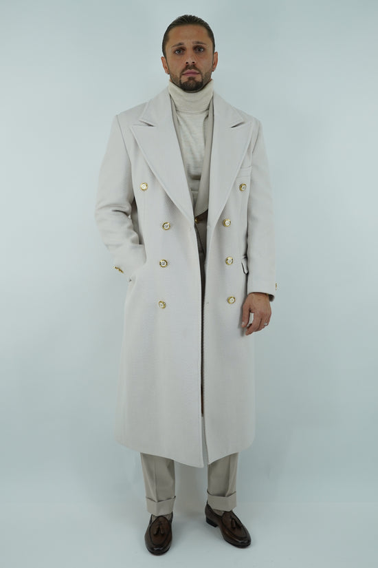 Cappotto Raglan Spigato Panna con bottoni oro