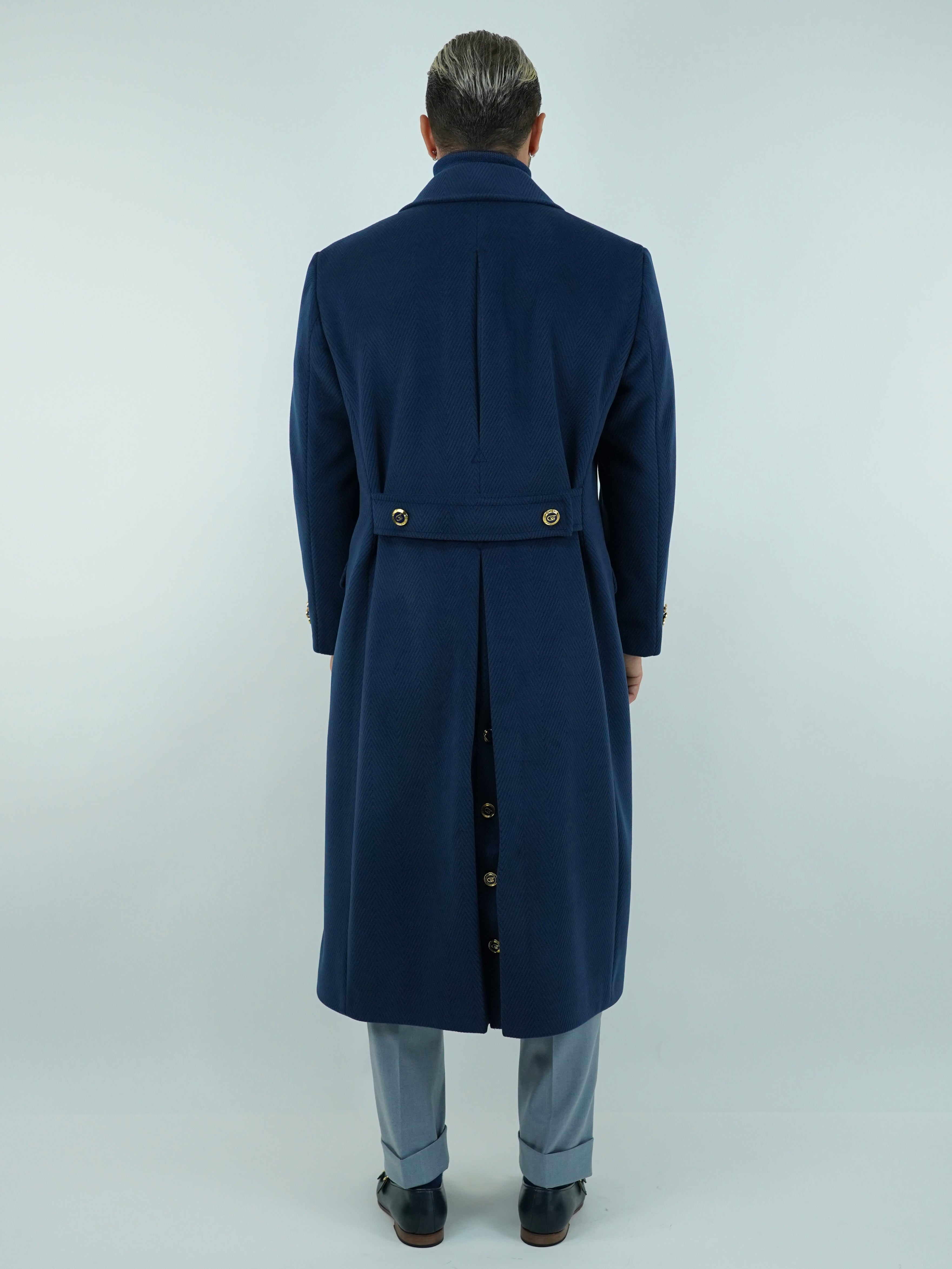 Cappotto Raglan Spigato Zaffiro con bottoni oro