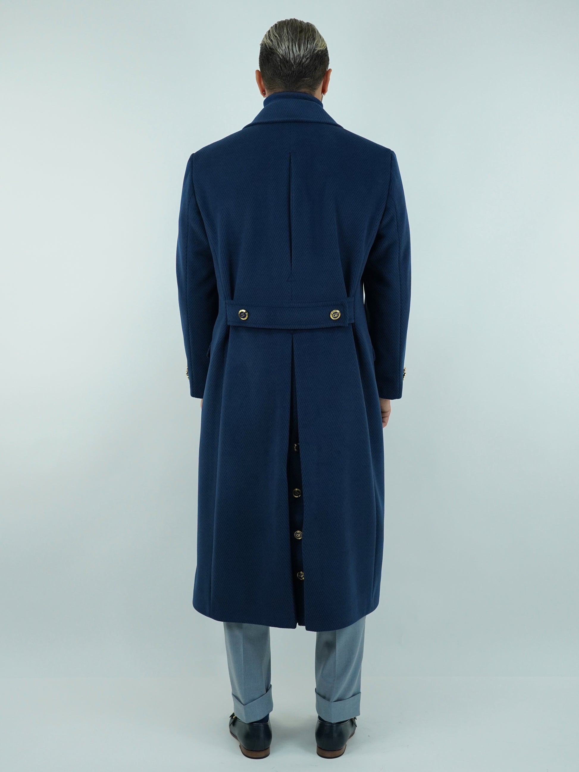 Cappotto Raglan Spigato Zaffiro con bottoni oro