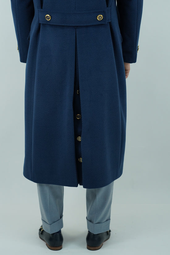 Cappotto Raglan Spigato Zaffiro con bottoni oro