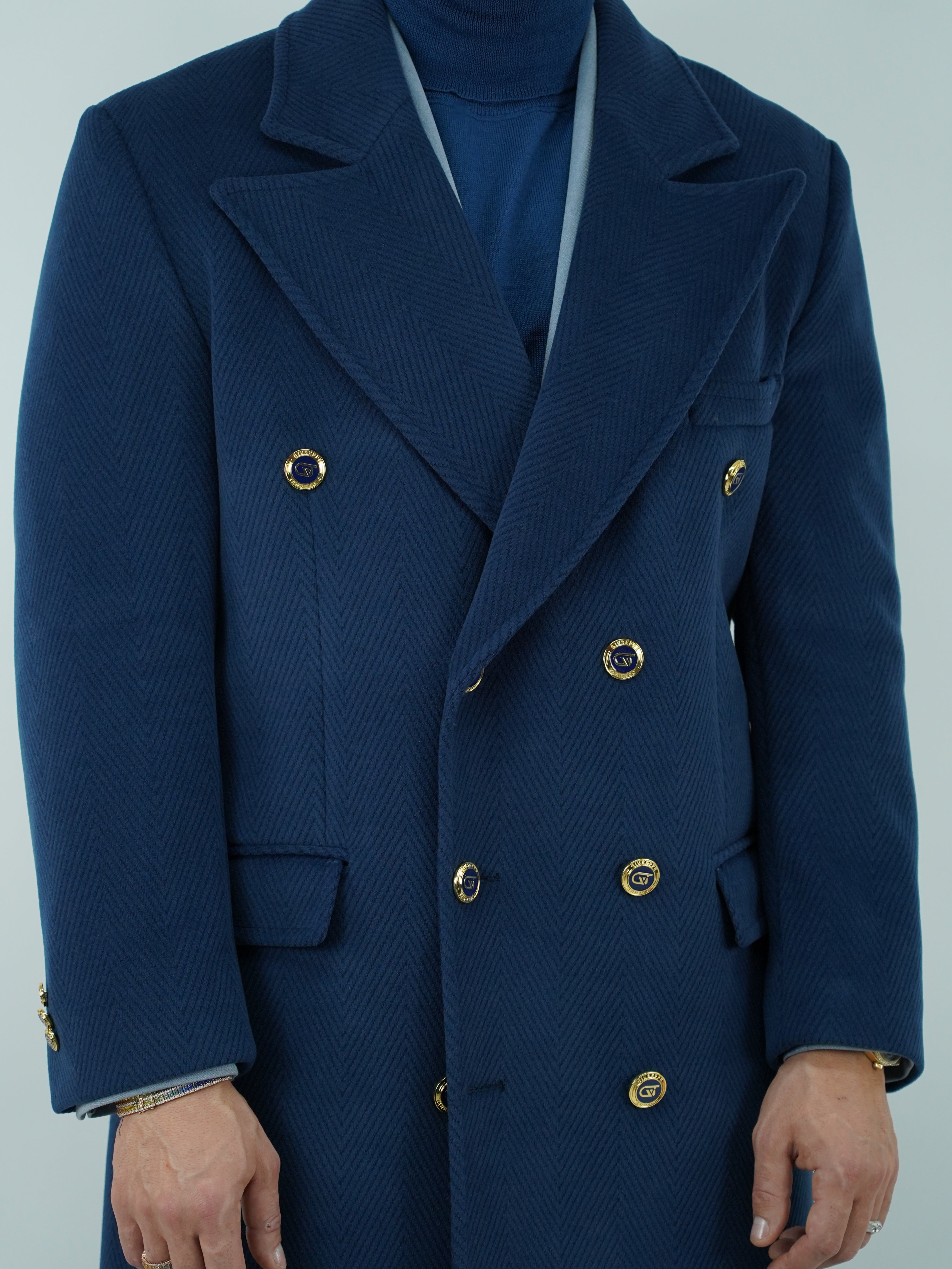 Cappotto Raglan Spigato Zaffiro con bottoni oro