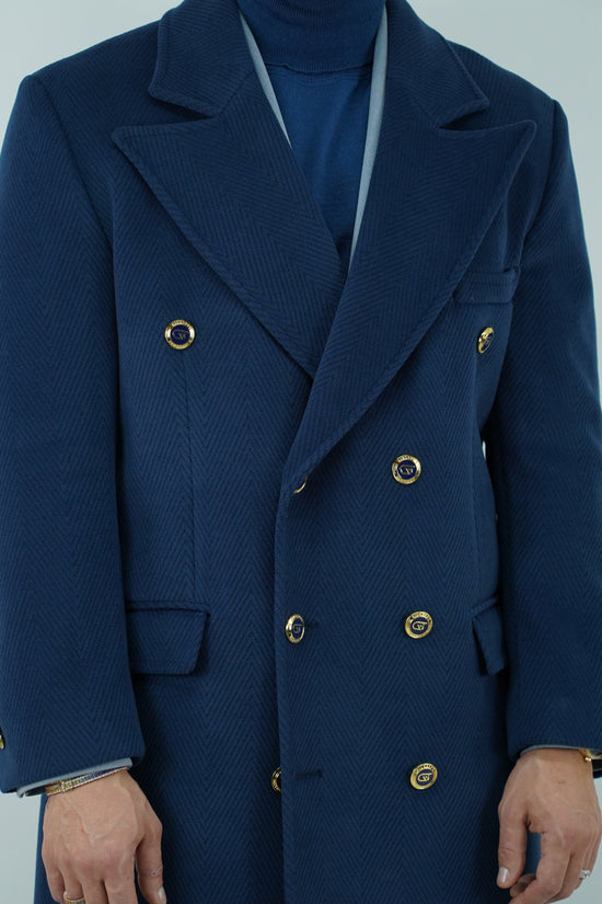 Cappotto Raglan Spigato Zaffiro con bottoni oro