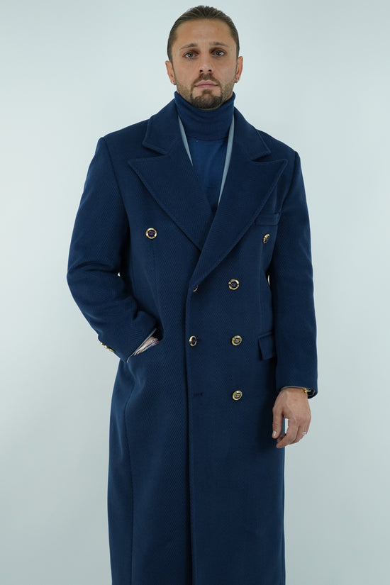 Cappotto Raglan Spigato Zaffiro con bottoni oro