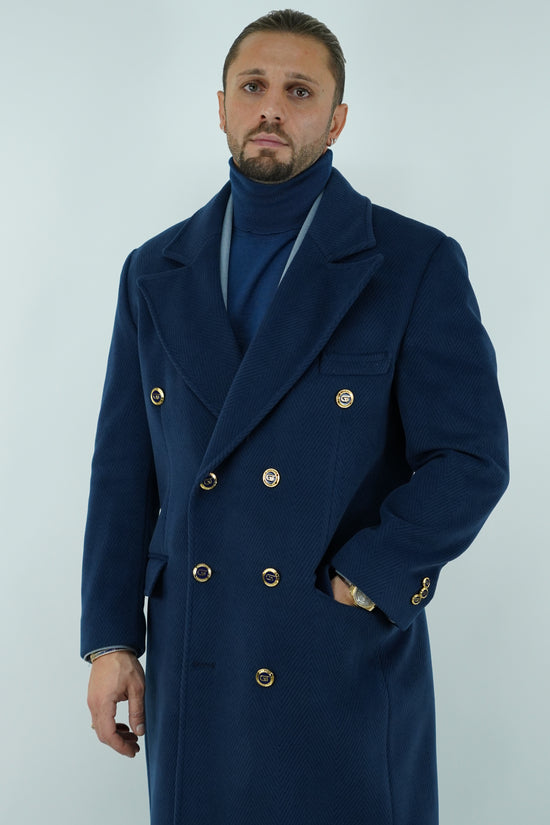 Cappotto Raglan Spigato Zaffiro con bottoni oro