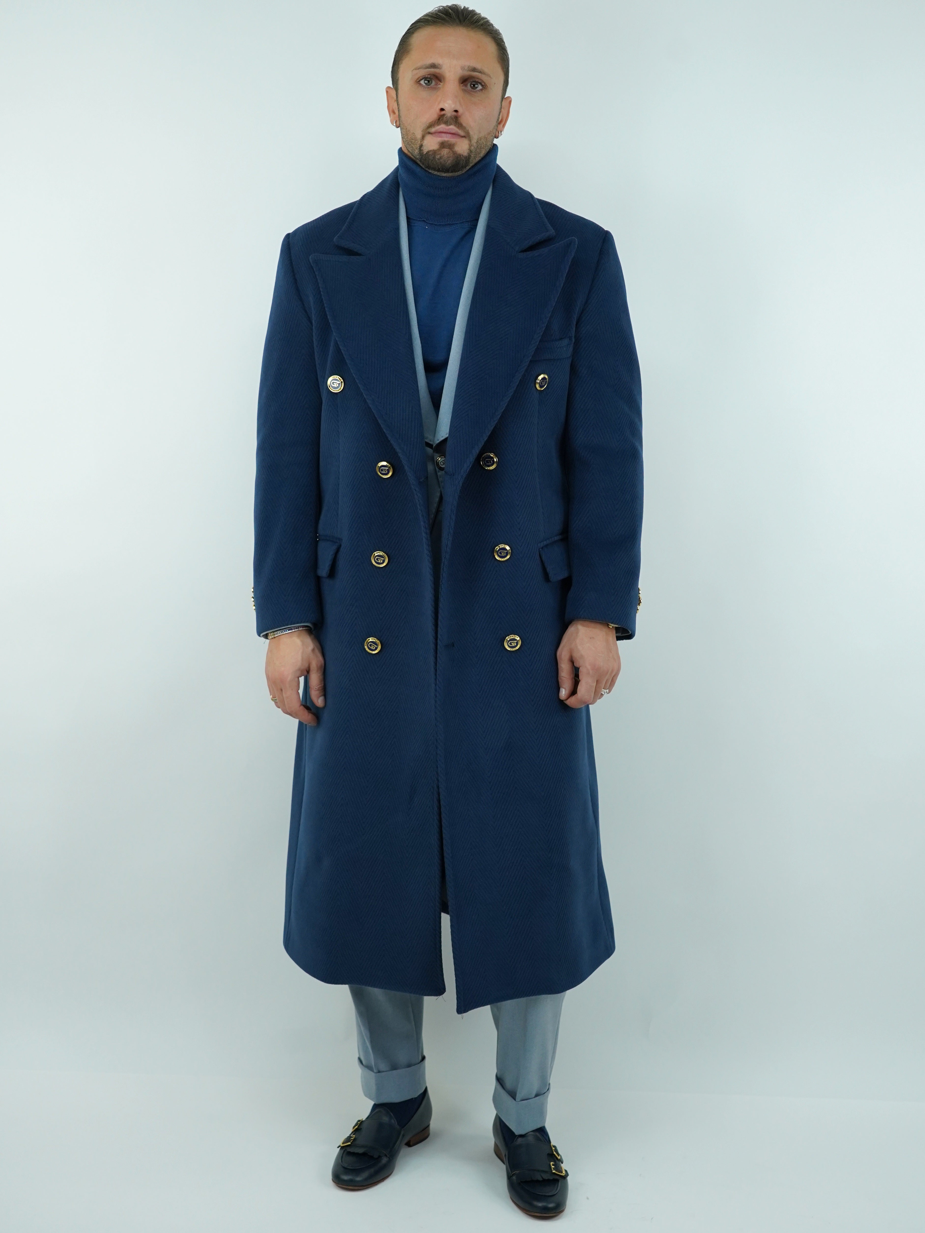 Cappotto Raglan Spigato Zaffiro con bottoni oro