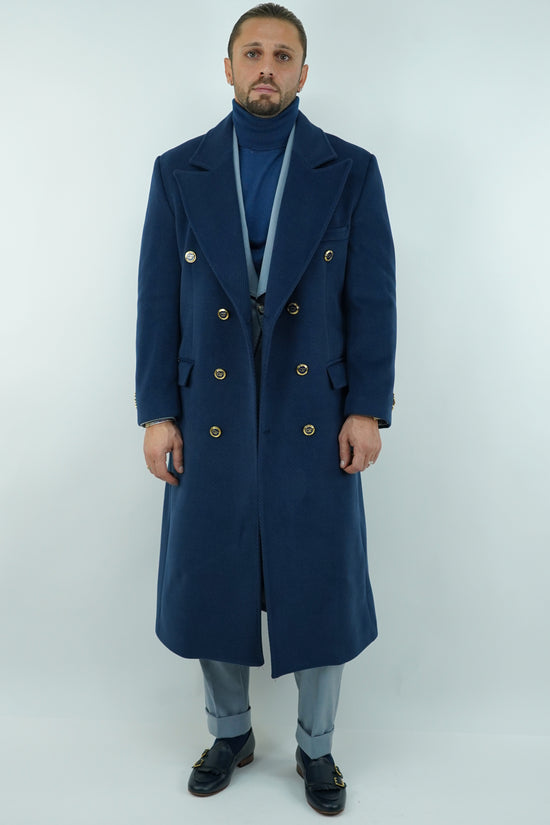 Cappotto Raglan Spigato Zaffiro con bottoni oro