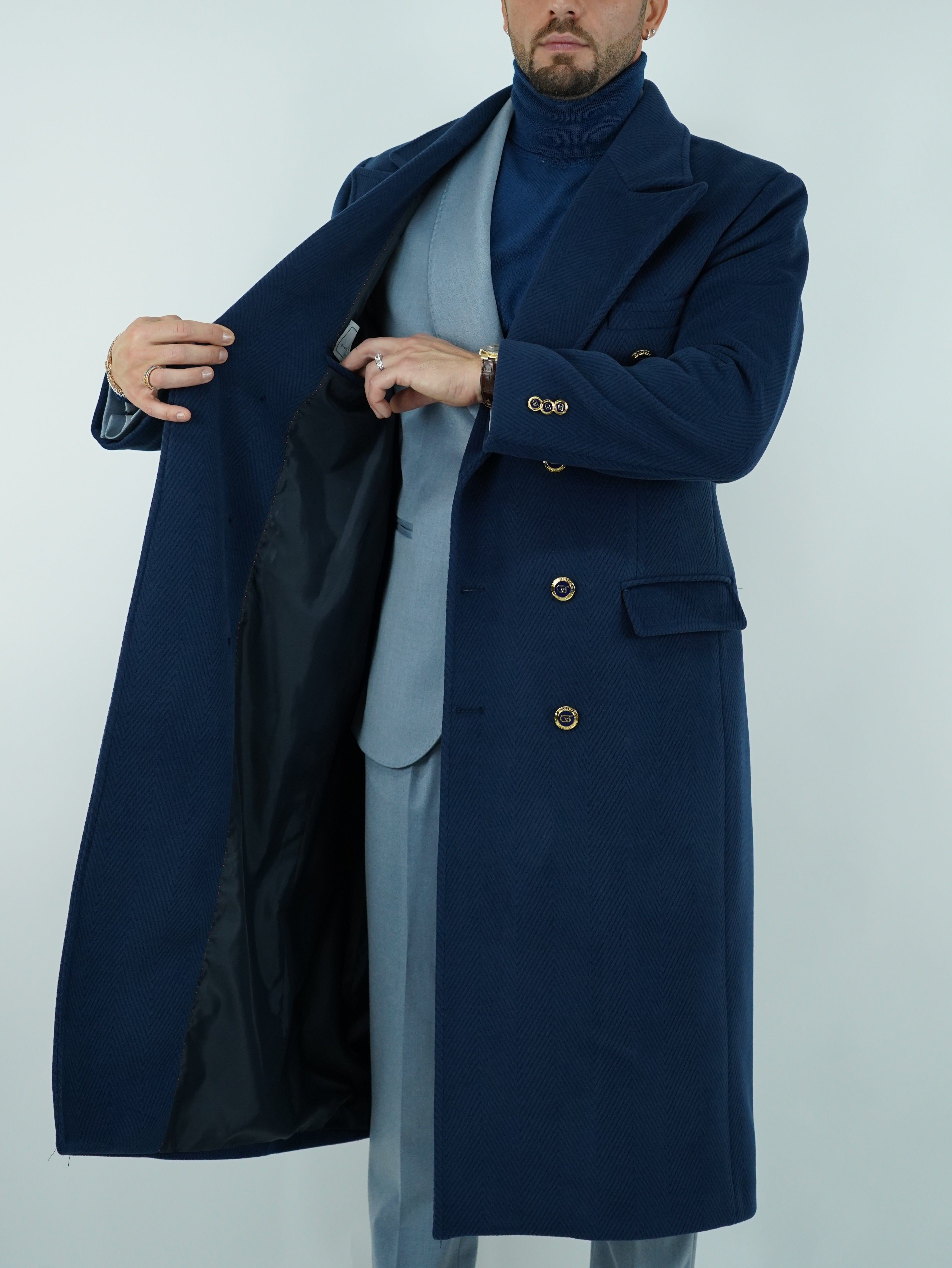 Cappotto Raglan Spigato Zaffiro con bottoni oro