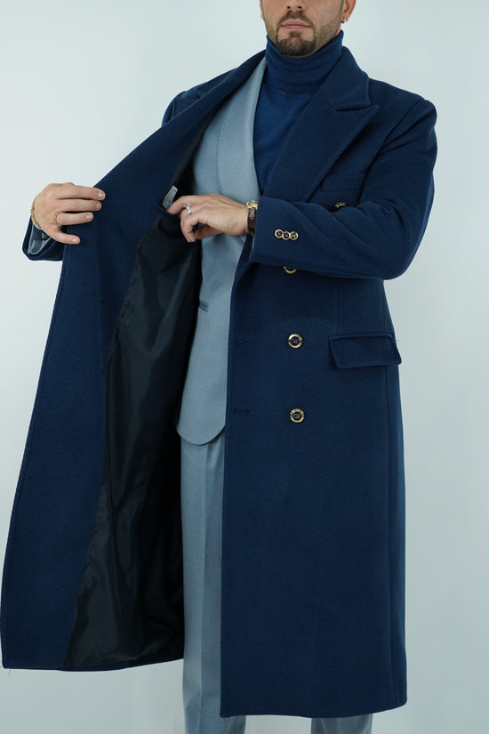 Cappotto Raglan Spigato Zaffiro con bottoni oro