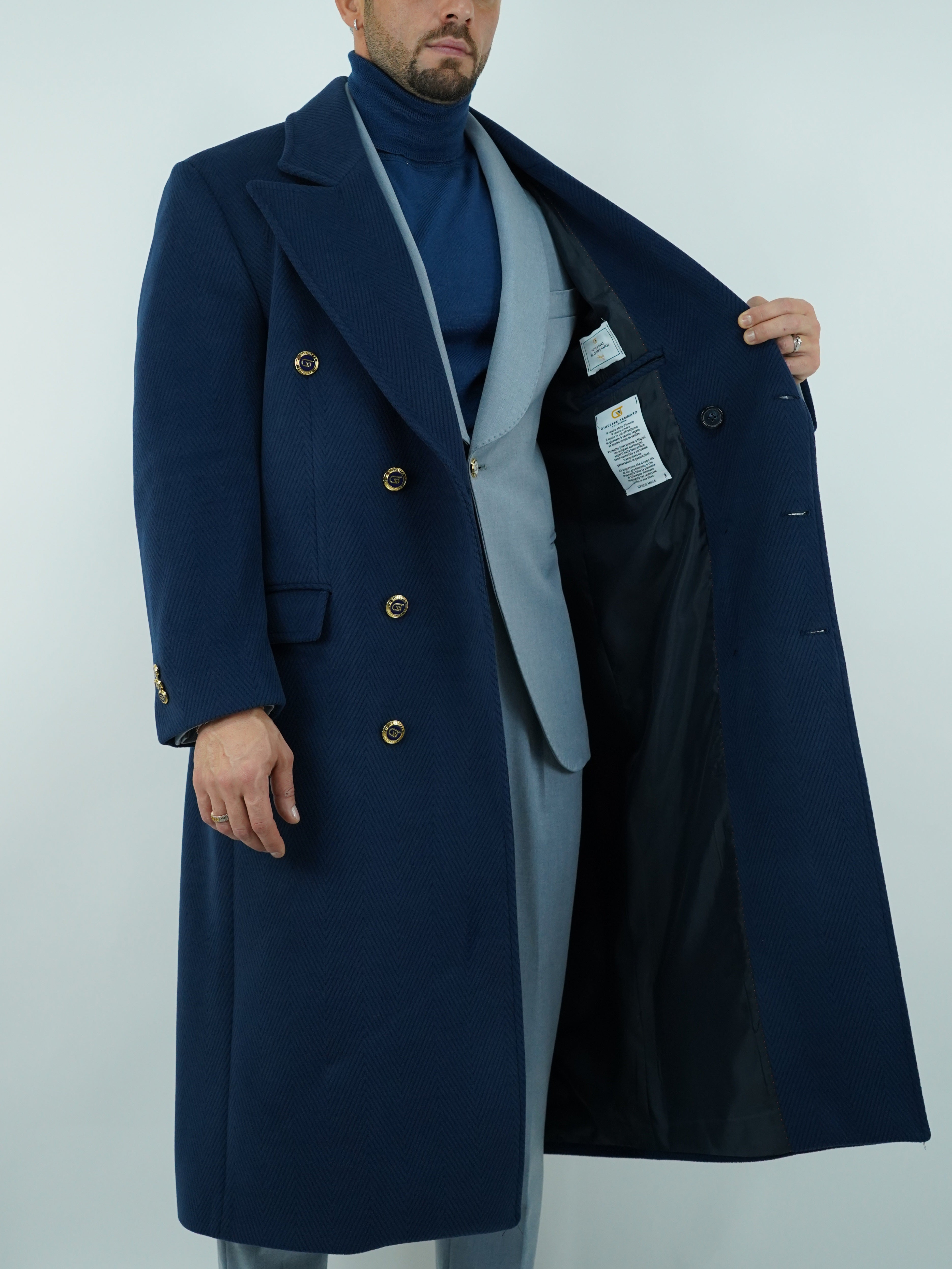 Cappotto Raglan Spigato Zaffiro con bottoni oro