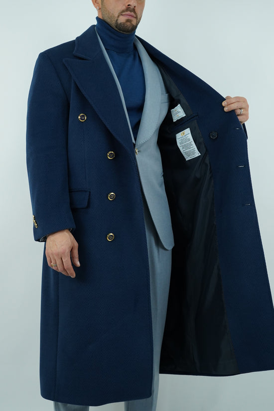 Cappotto Raglan Spigato Zaffiro con bottoni oro