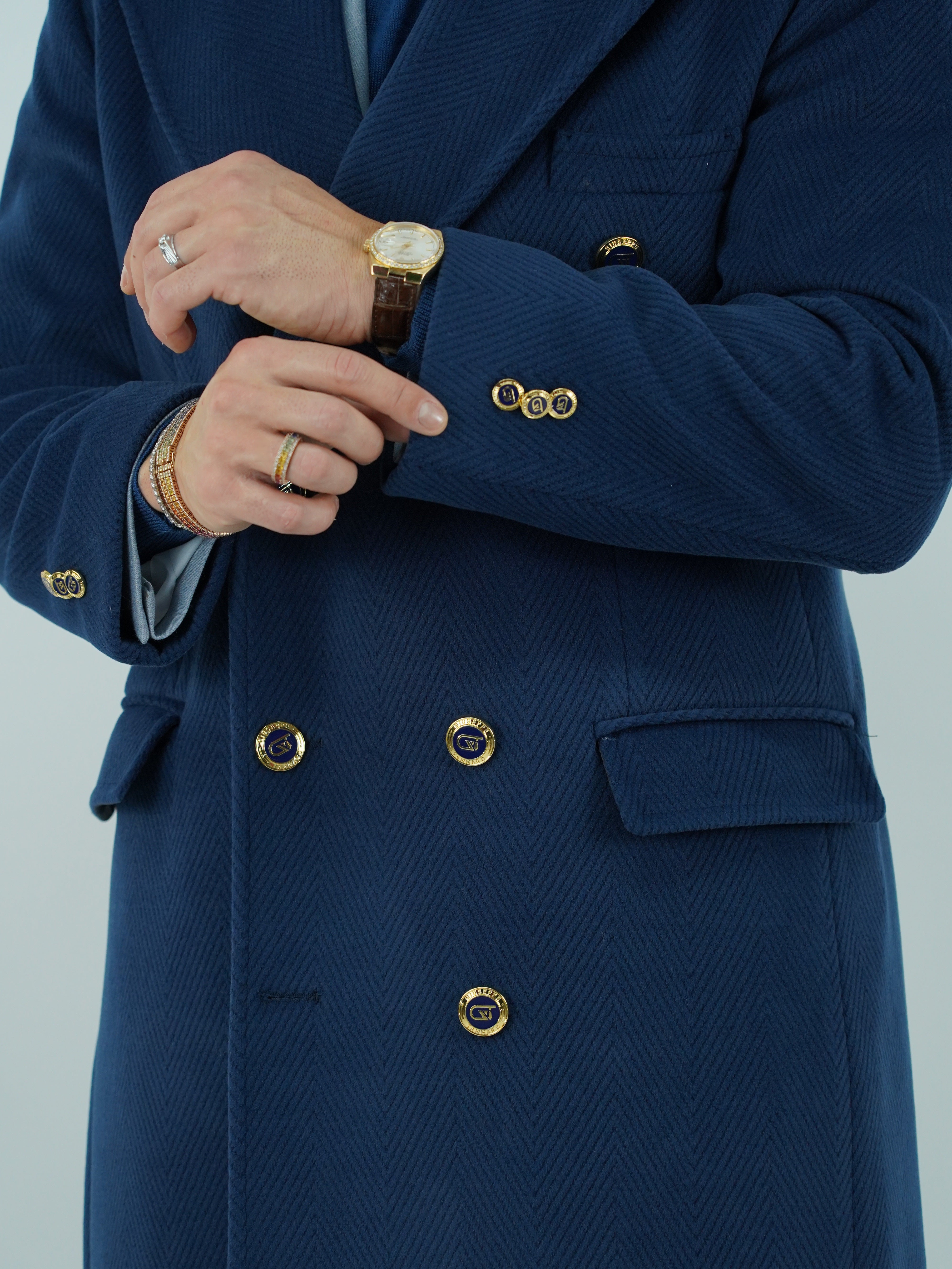 Cappotto Raglan Spigato Zaffiro con bottoni oro