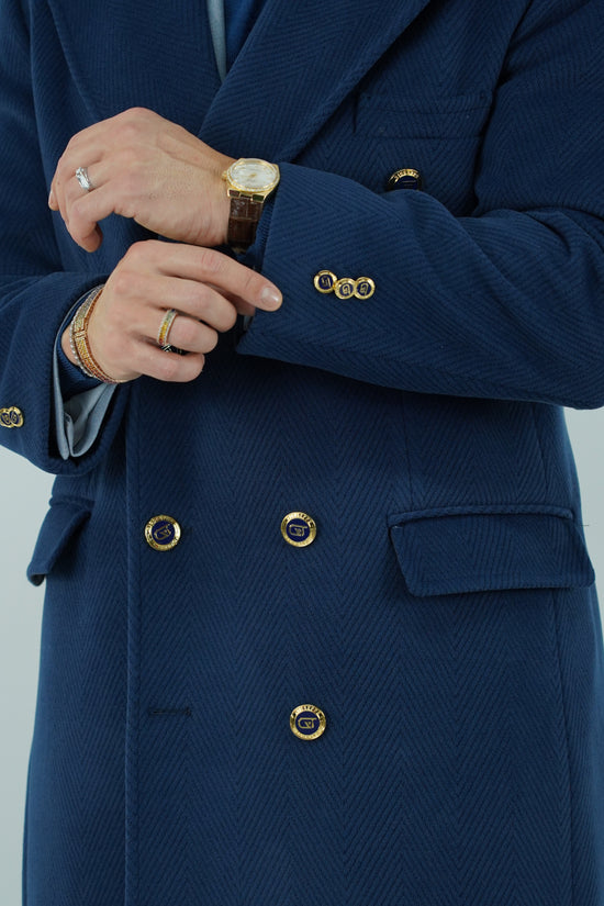 Cappotto Raglan Spigato Zaffiro con bottoni oro