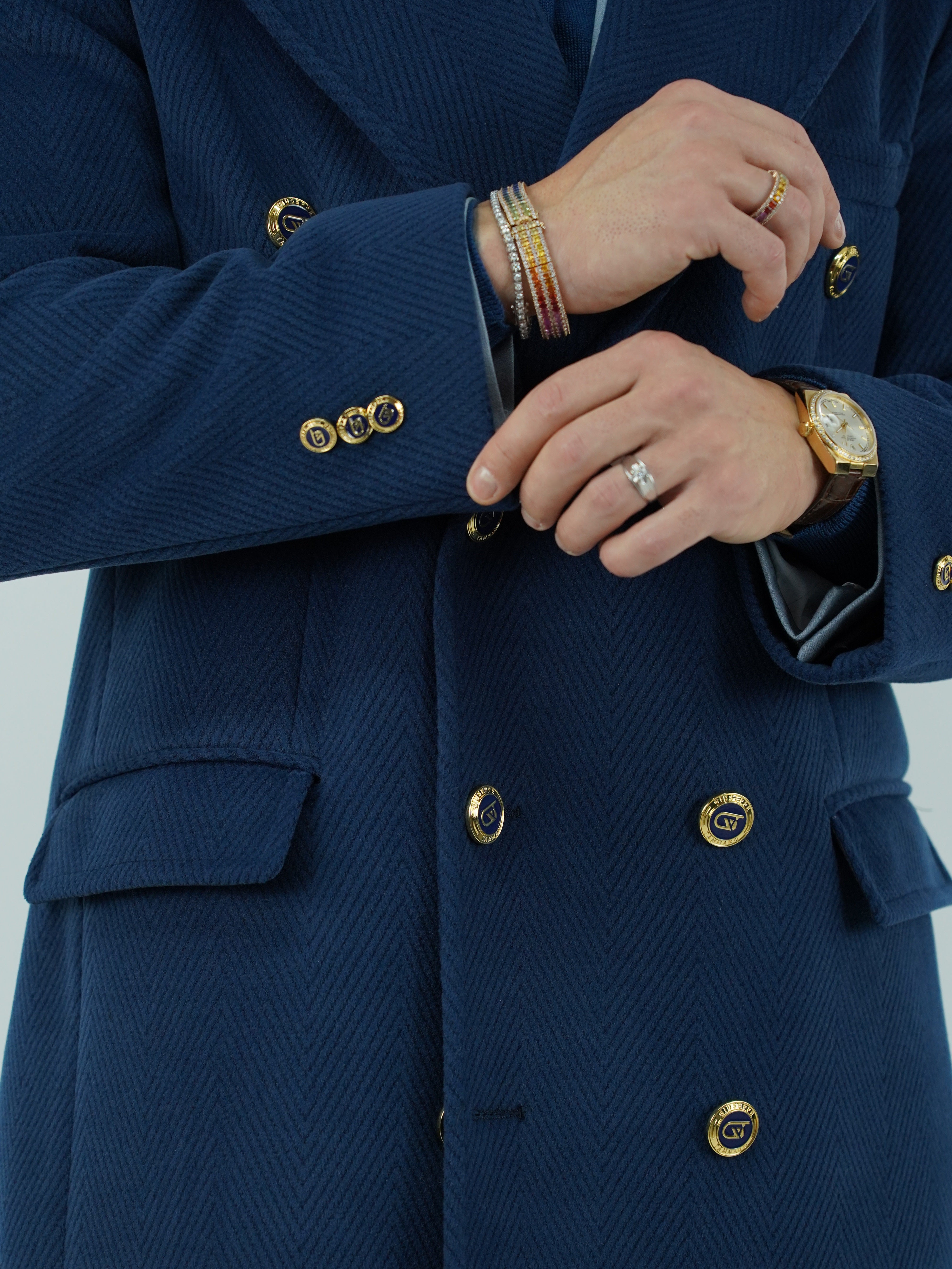 Cappotto Raglan Spigato Zaffiro con bottoni oro