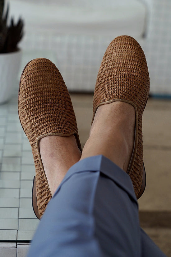 Mocassini pantofola in rafia