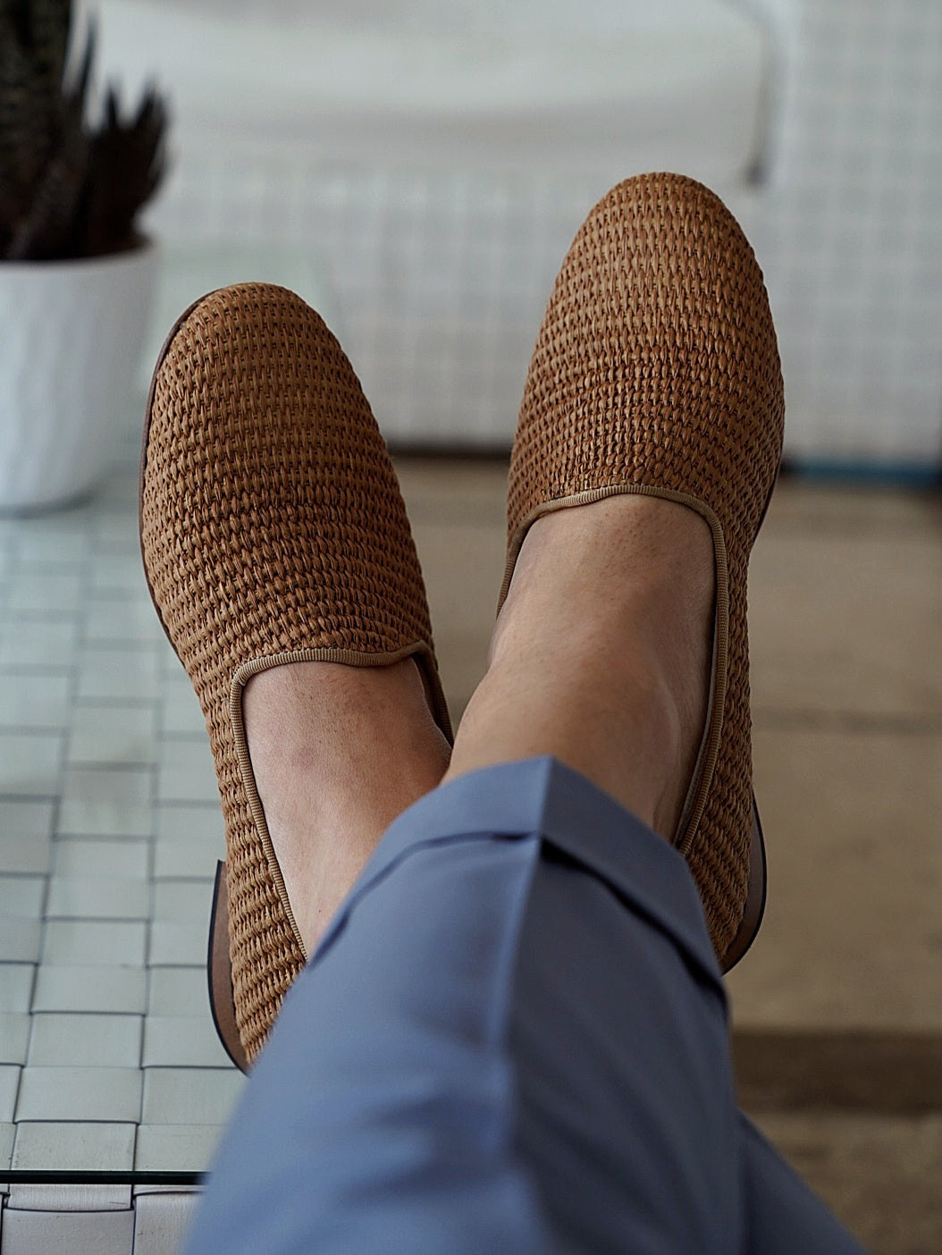 Mocassini pantofola in rafia