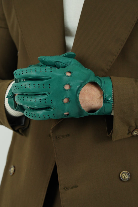 Guanto forato in pelle di capra verde