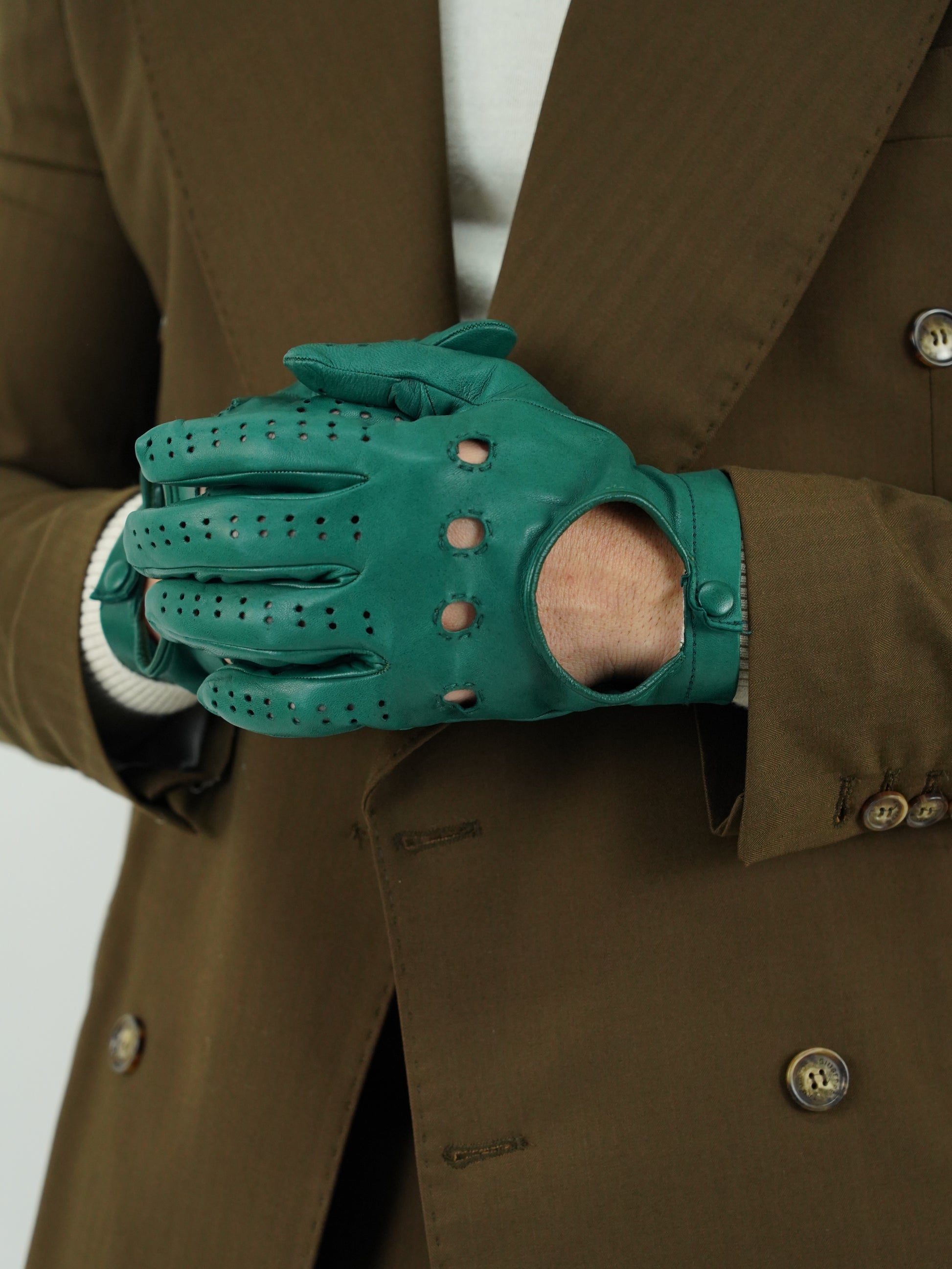 Guanto forato in pelle di capra verde