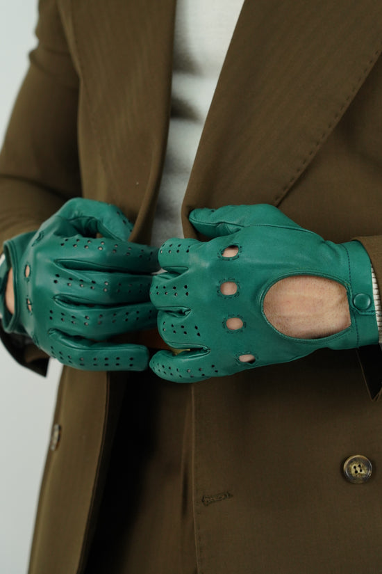 Guanto forato in pelle di capra verde