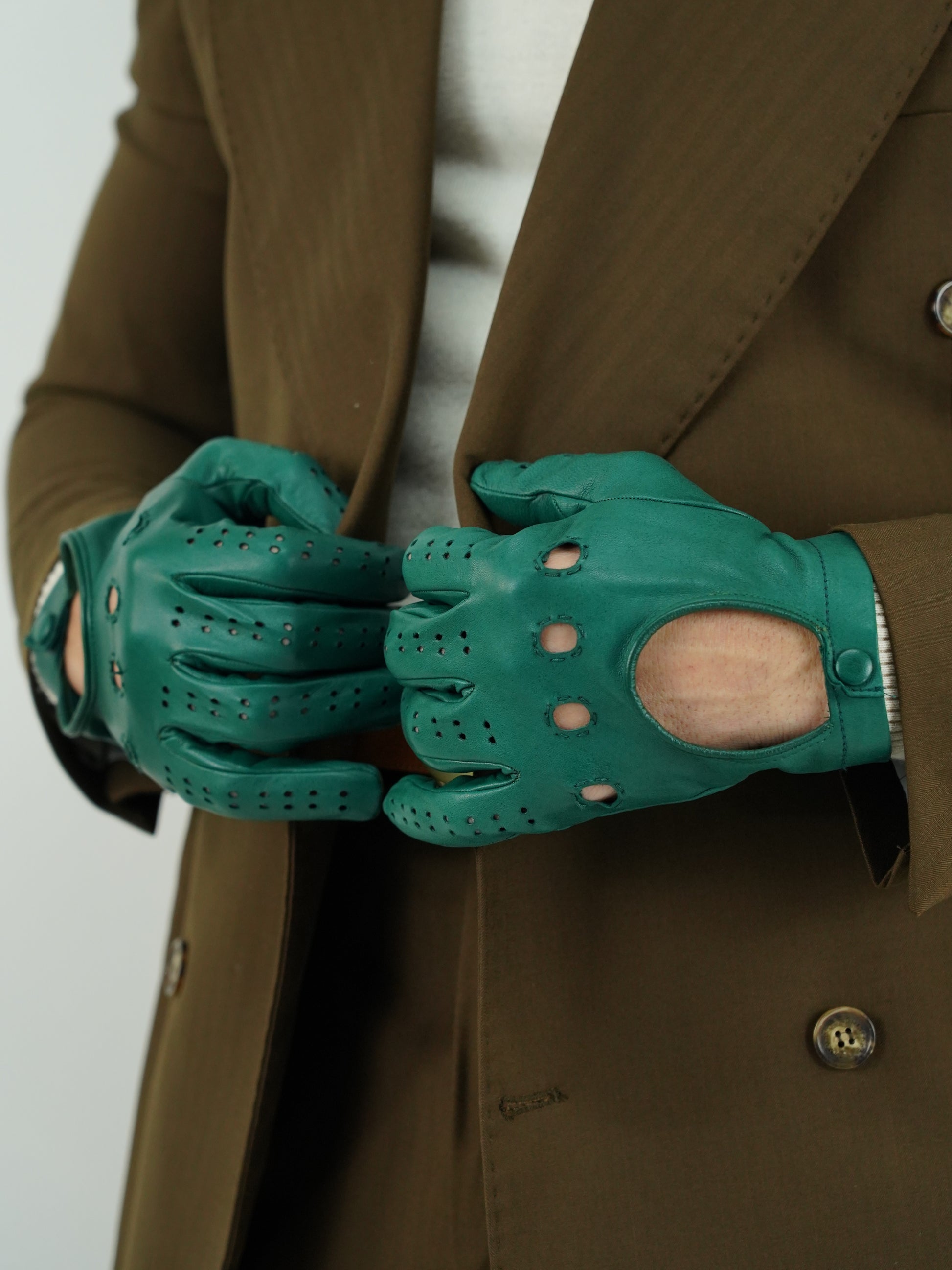 Guanto forato in pelle di capra verde