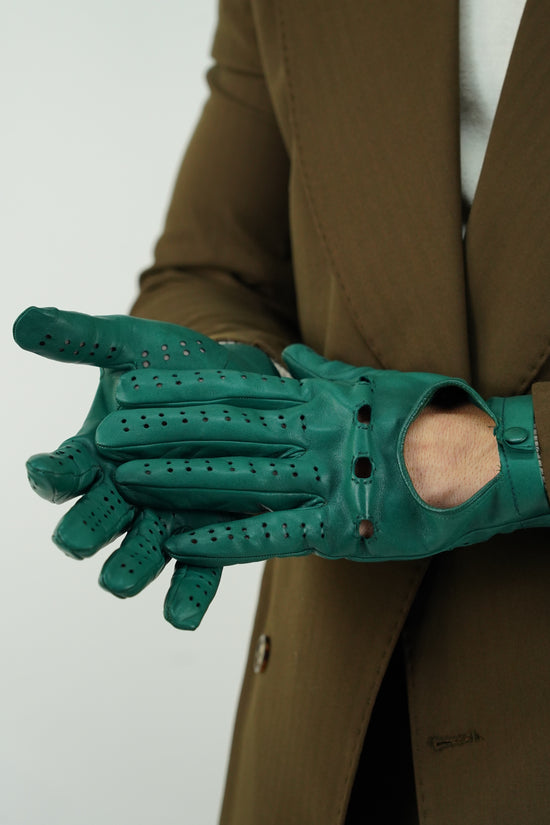 Guanto forato in pelle di capra verde
